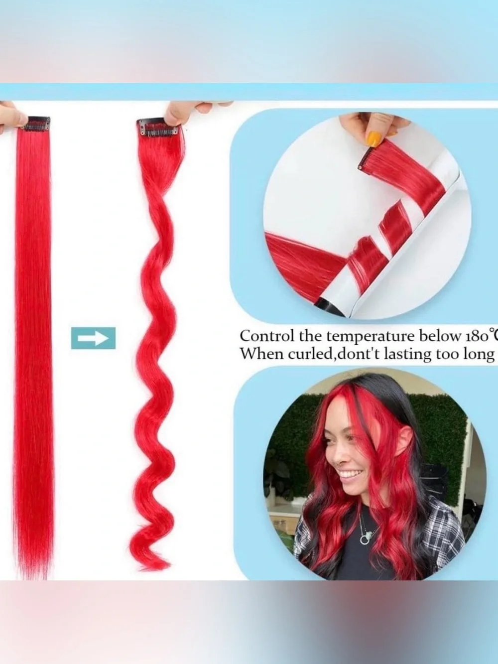 💞 New 6 Pack of 22” Red Synthetic Clip In Hair Extensions